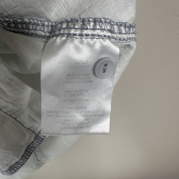 Rustic Blue Shirt Mens L White Button Up Embroidered Cotton Linen - Picture 5 of 11